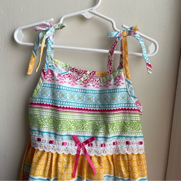 BLUEBERI BOULEVARD MULTICOLORED PATTERNED TIERED BOW DRESS SUMMER SIZE 6 - Picture 3 of 8
